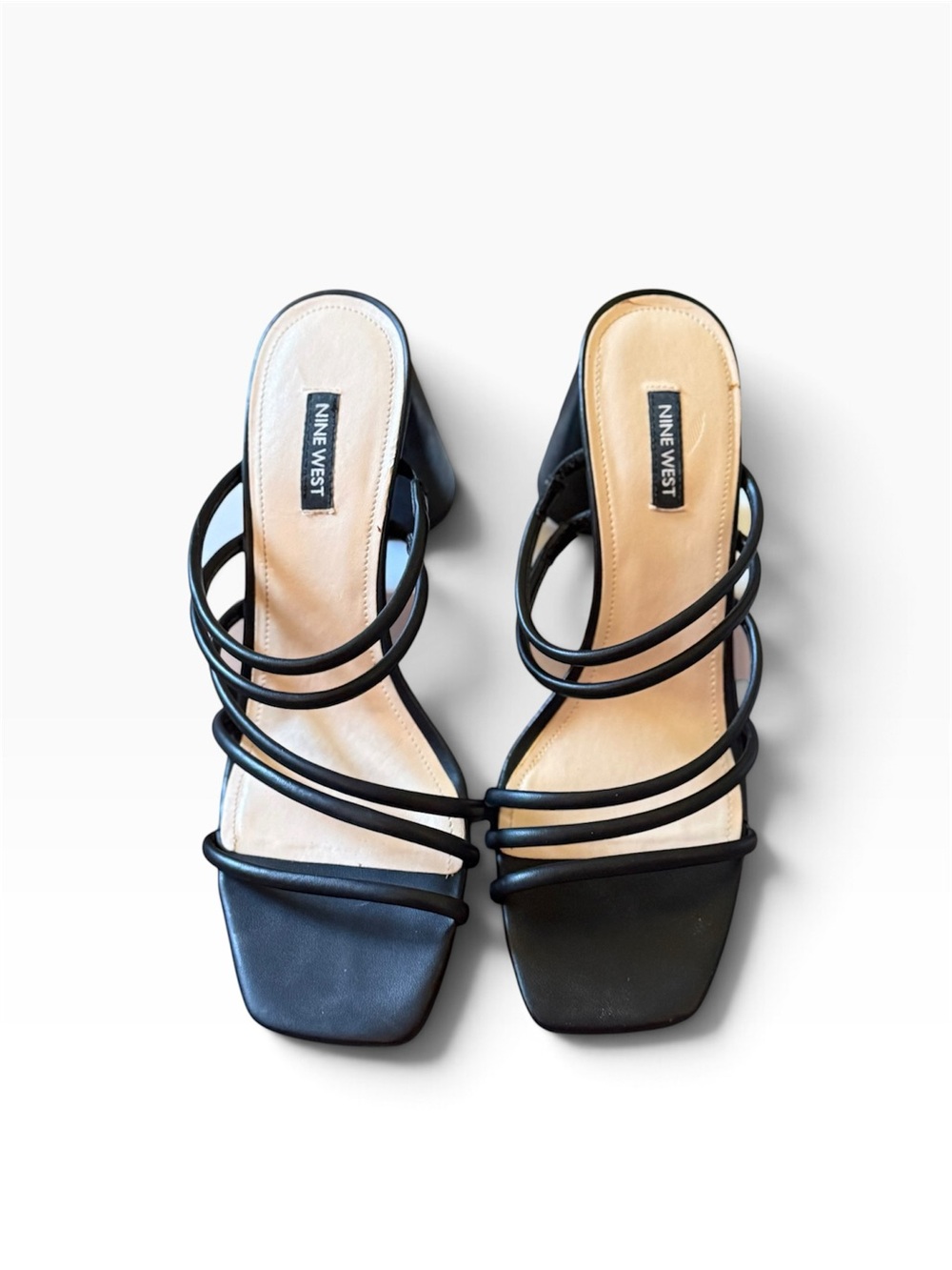 Nine West Black Multi-Strap Square Toe Heels